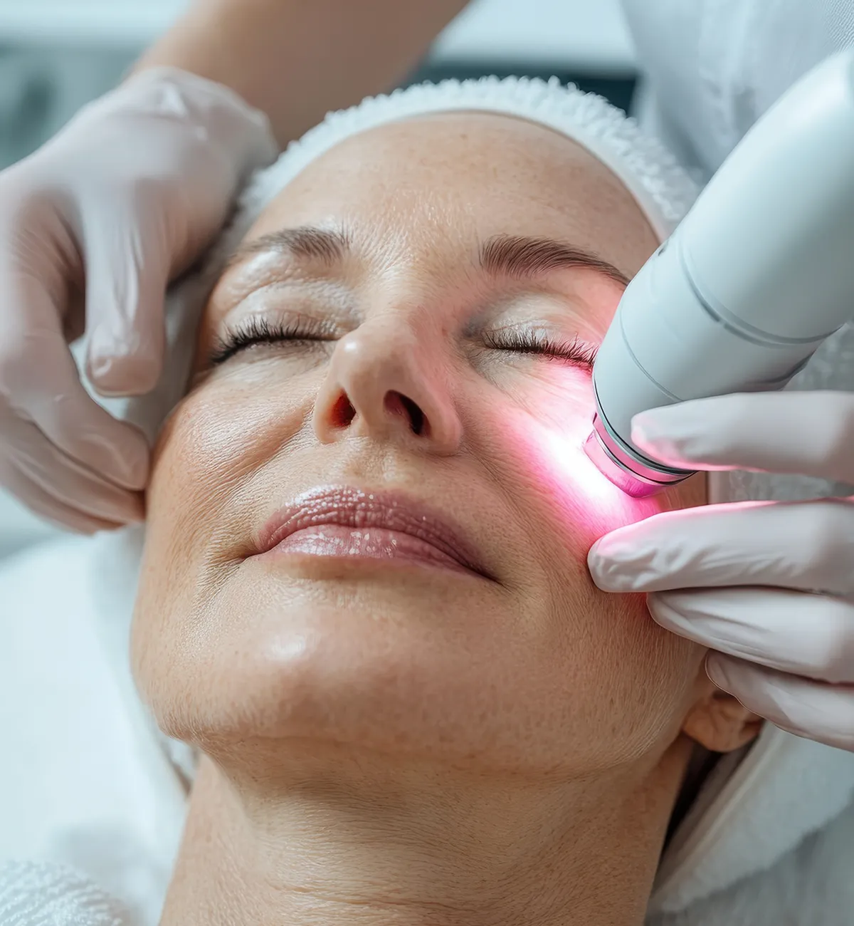 Laserbehandlung bei einer weiblichen Person im Gesicht