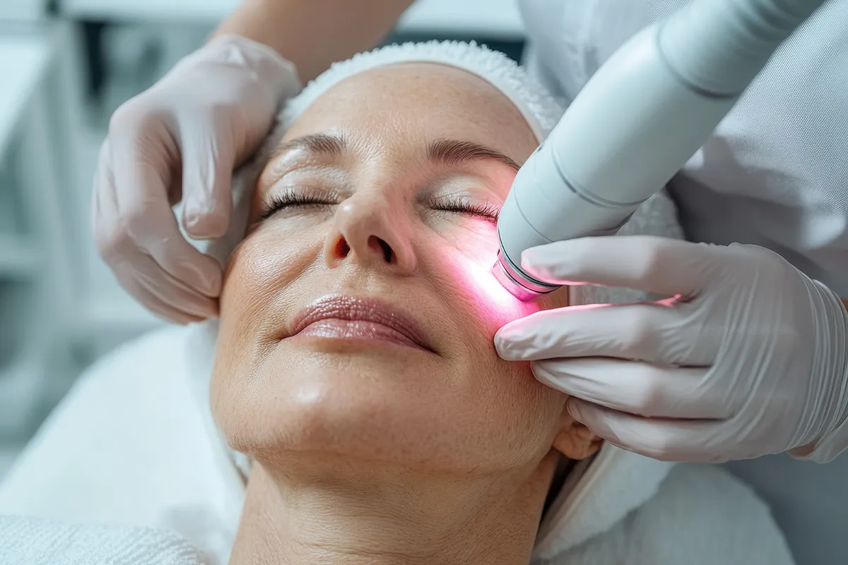 Laserbehandlung bei einer weiblichen Person im Gesicht