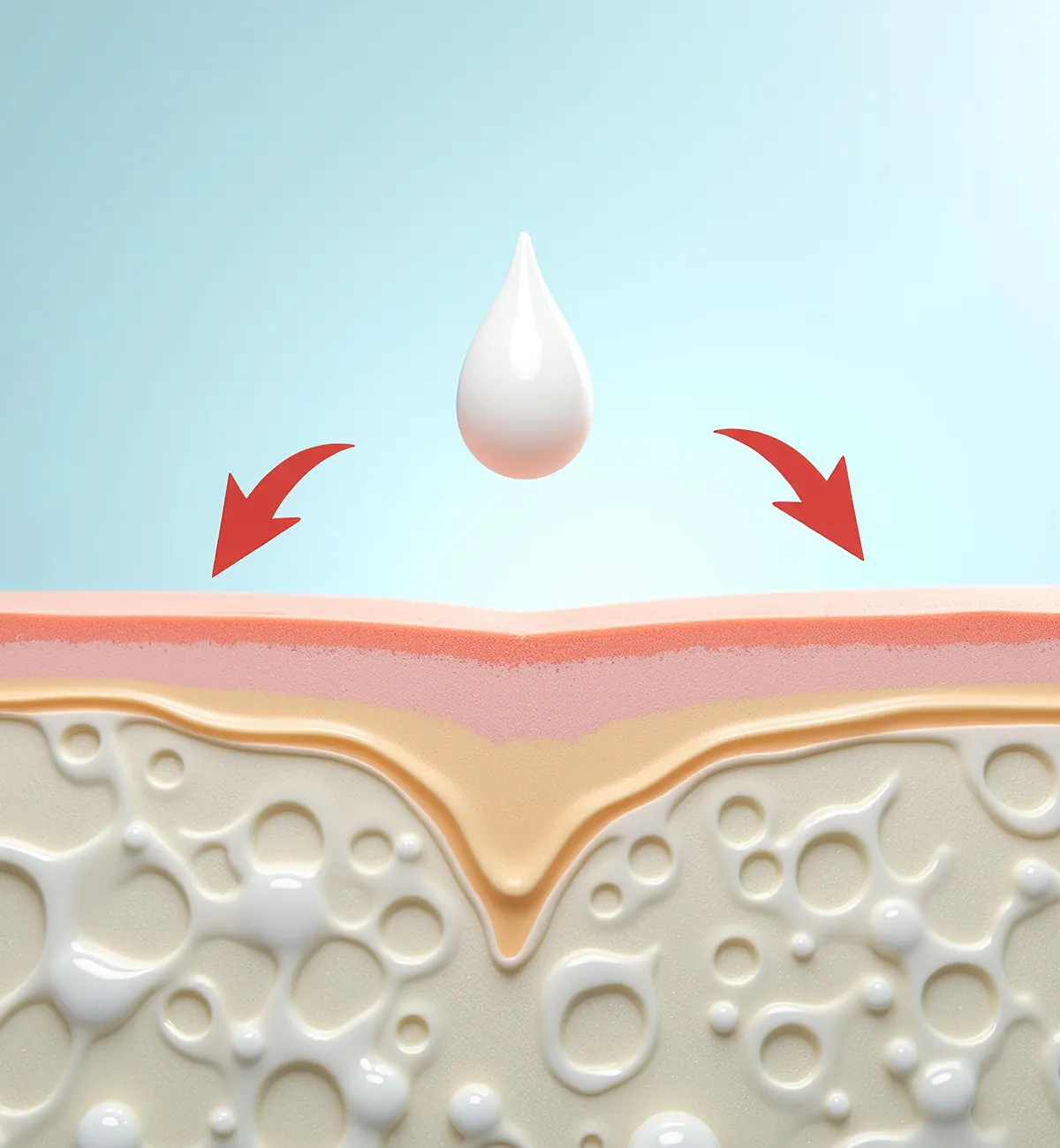 Wirkstoff Lidocain Wirksames Betäubungsmittel Schemenzeichnung von einem Wirkstoff auf der Haut mit den unterschiedlichen Hautschichten